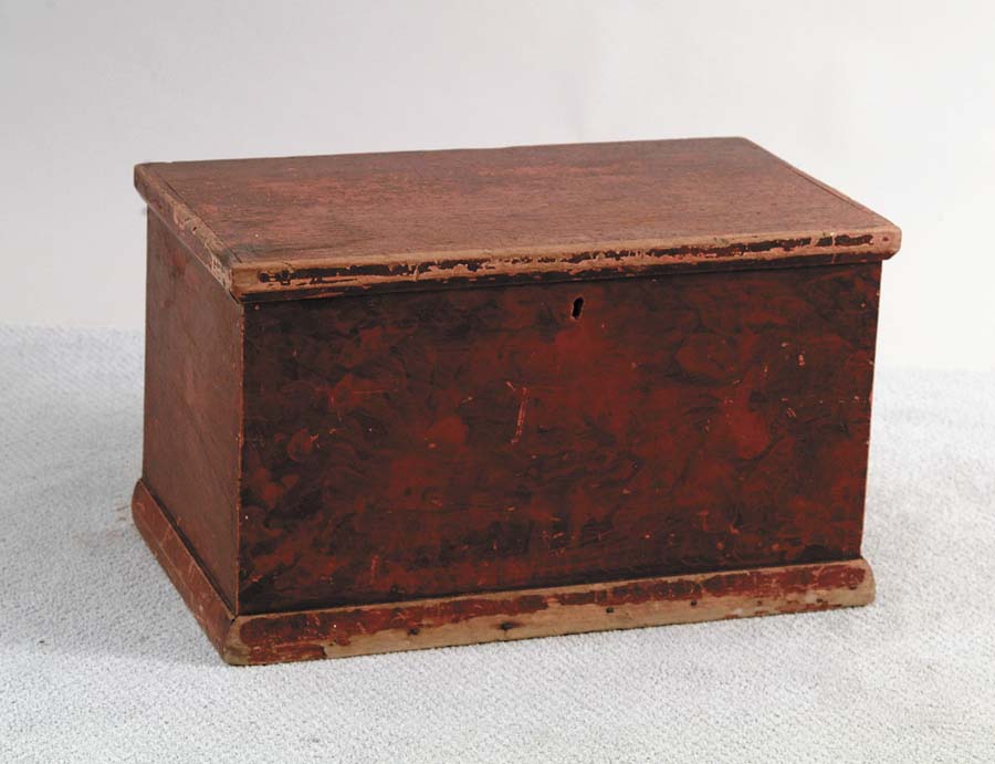 Appraisal: PAINT DECORATED STORAGE BOX th Century with red sponge decoration