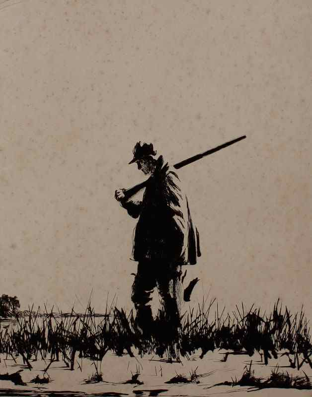 Appraisal: ETTINGER Churchill American - ''Lone Gunner'' Drypoint Etching '' x