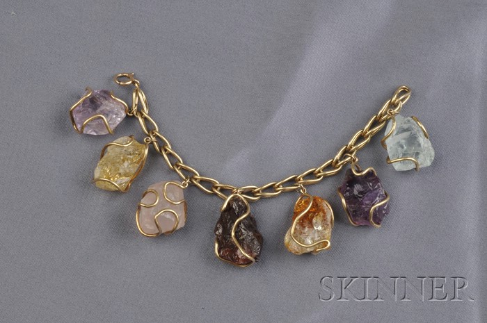 Appraisal: kt Gold and Gemstone Bracelet designed as a gold link