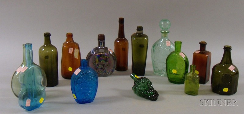 Appraisal: Fourteen Assorted Colored Glass Bottles and Flasks and Thirty-four Assorted