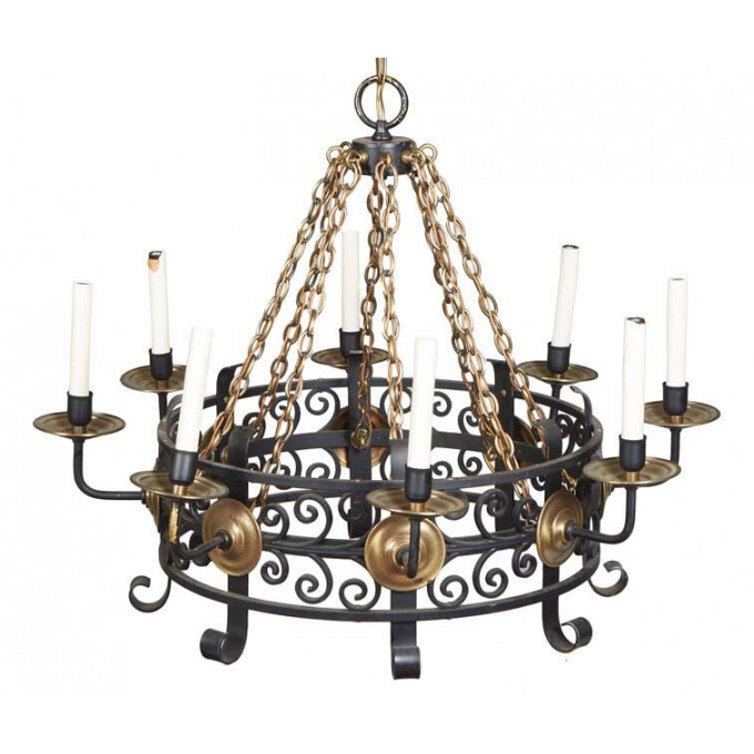 Appraisal: French Provincial Style Wrought Iron Eight Light Chandelier with a