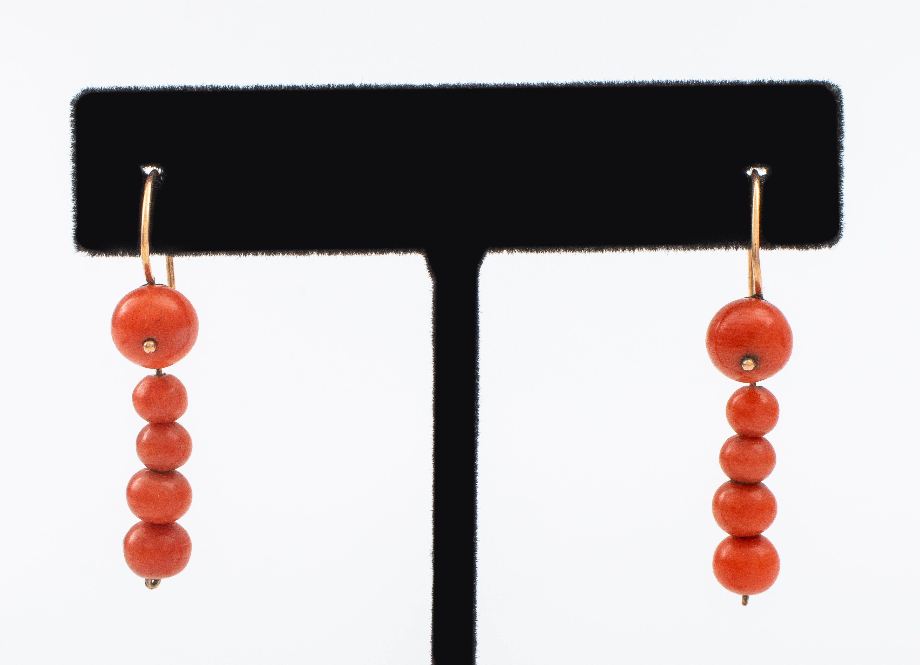 Appraisal: VINTAGE K ROSE GOLD CORAL BEAD DROP EARRINGS Vintage K