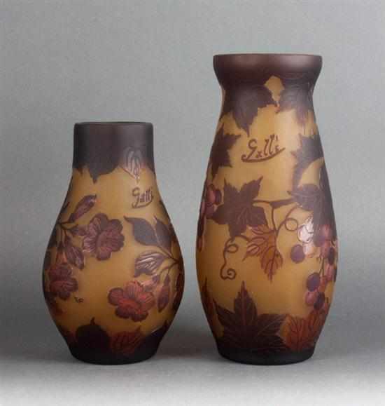 Appraisal: Two Galle style acid etched cameo glass vases Estimate -