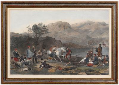 Appraisal: Scottish engraving after J Thompson Crossing a highland Loch after