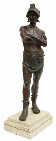 Appraisal: Patinated bronze sculpture Roman Gladiator signed in cast T Campaiola