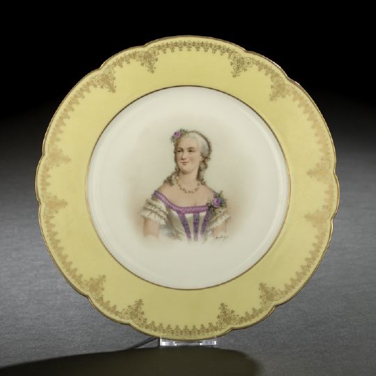 Appraisal: Sevres Fond Jaune Porcelain Dessert Plate with later portrait decoration