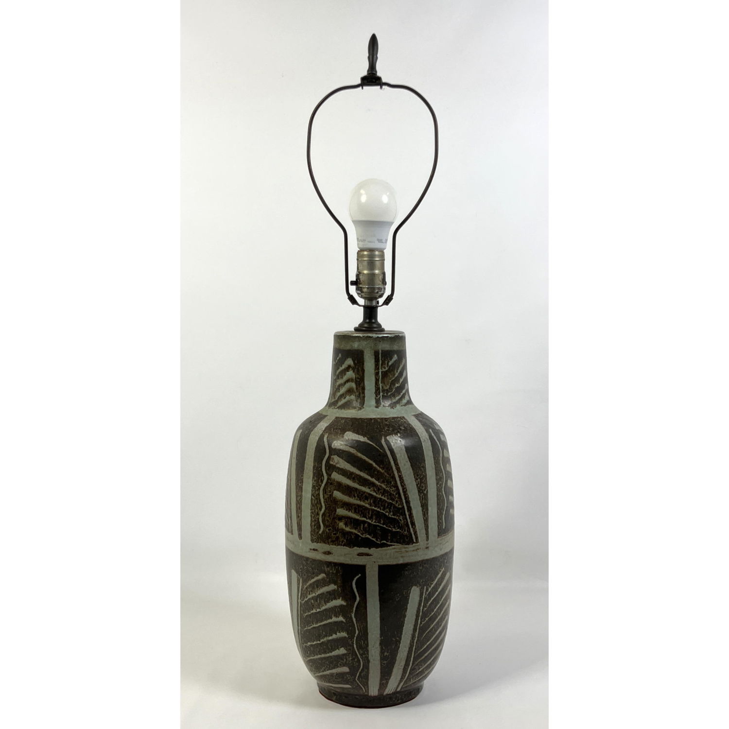 Appraisal: Modernist Glazed Pottery Table Lamp Stylized Two Tone Glaze Has