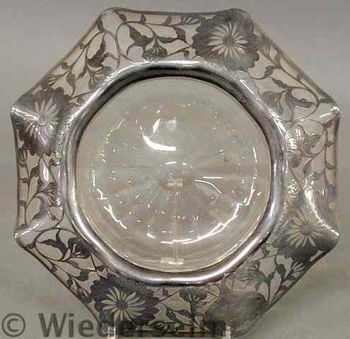 Appraisal: Silver overlay glass centerpiece bowl c h x dia