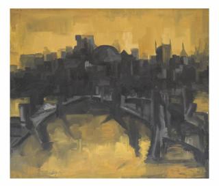 Appraisal: Frank Brow Cityscape Oil on Canvas Frank Bow oil on