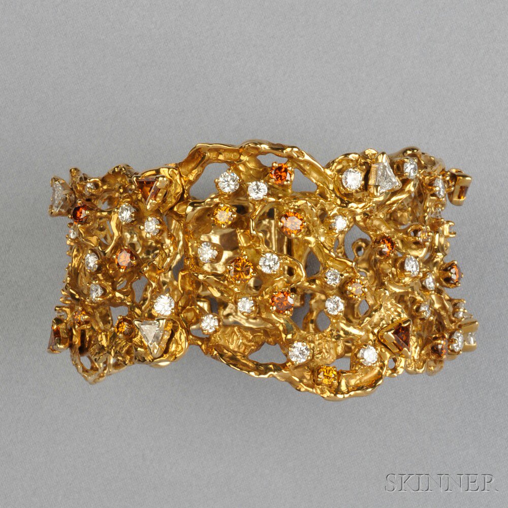 Appraisal: kt Gold Color Treated Diamond and Diamond Bracelet Arthur King