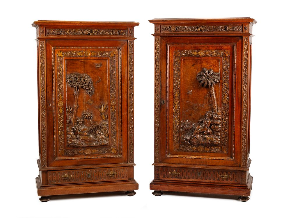 Appraisal: A Pair of French Renaissance Revival Parcel Gilt Cabinets A