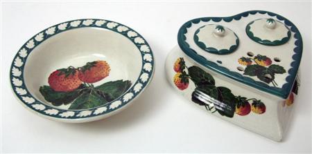 Appraisal: WEMYSS HEART-SHAPED INKWELL CIRCA decorated with strawberries impressed mark 'Wemyss