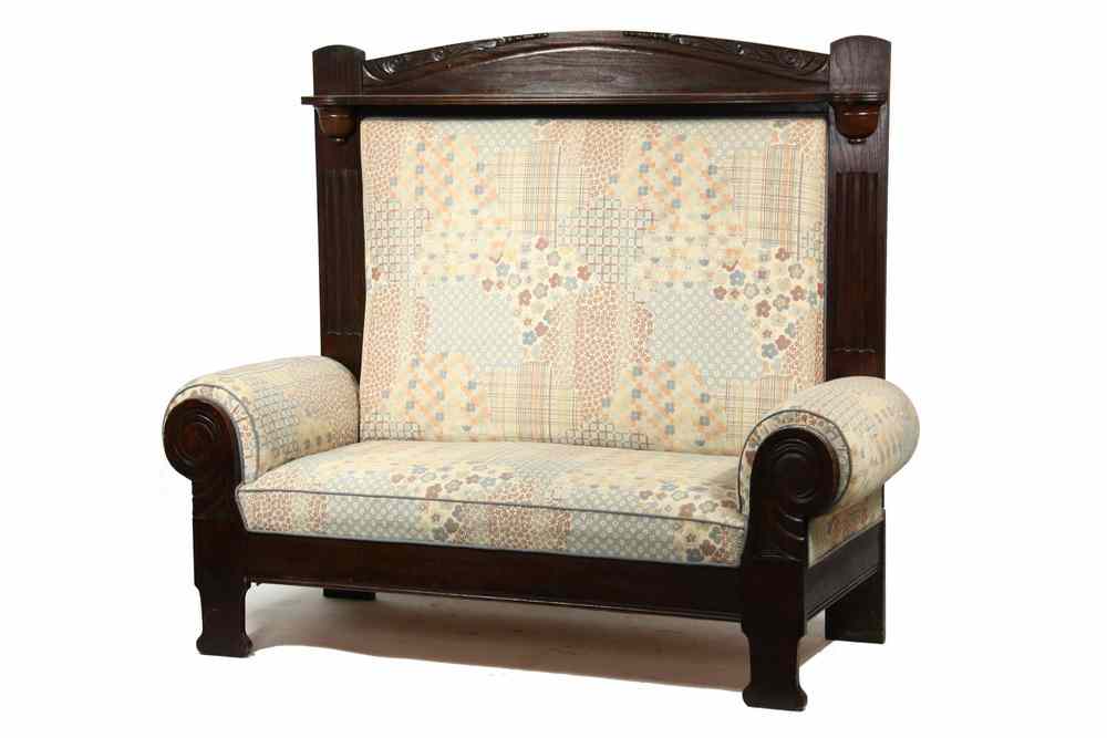 Appraisal: HALL BENCH - Oversize upholstered Continental hall bench oak frame