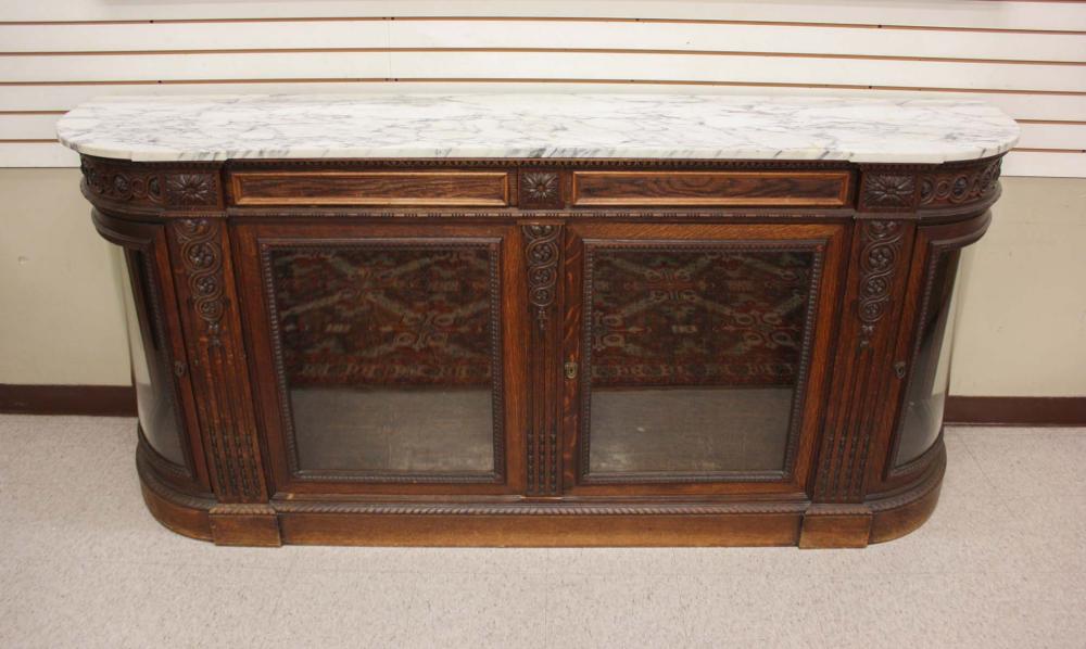 Appraisal: LOUIS XVI STYLE MARBLE TOP OAK SIDEBOARD French c having