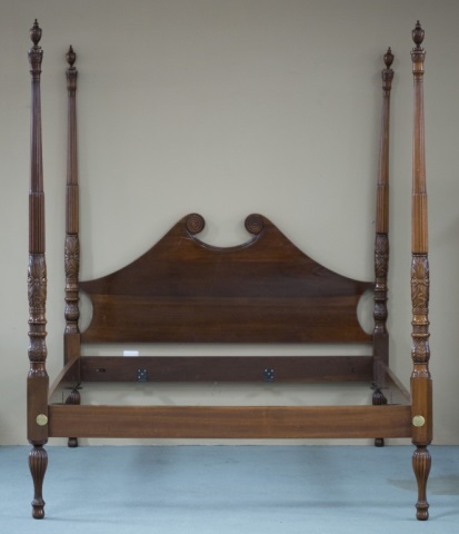 Appraisal: Maitland and Glascoe Sheraton Style Bed Four-poster bed with finials