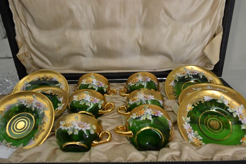 Appraisal: CASED VICTORIAN GILT AND ENAMEL GLASS SIX PIECE TEA SET