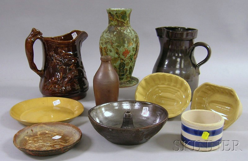 Appraisal: Ten Assorted Yellowware Stoneware and Ceramic Items a Rockingham glazed