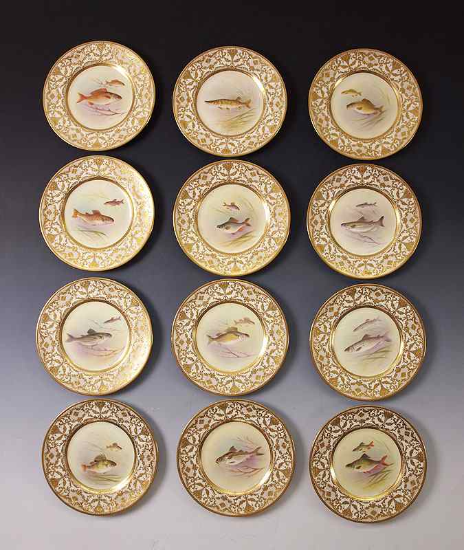 Appraisal: HAND PAINTED ROYAL DOULTON FISH PLATES A series of piscatorial