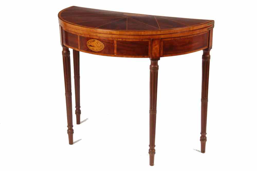 Appraisal: ENGLISH DEMILUNE CARD TABLE - Sheraton Period Demilune Card Table