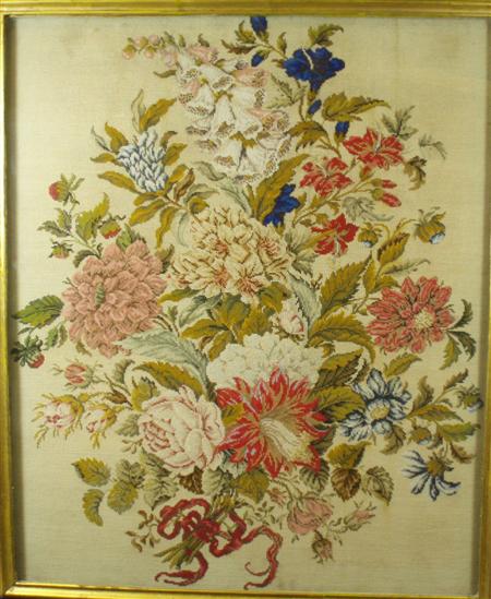 Appraisal: A Victorian woolwork tapestry panel decorated with flowers cm x