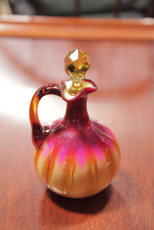 Appraisal: PLATED AMBERINA GLASS CRUET Attributed to the New England Glass