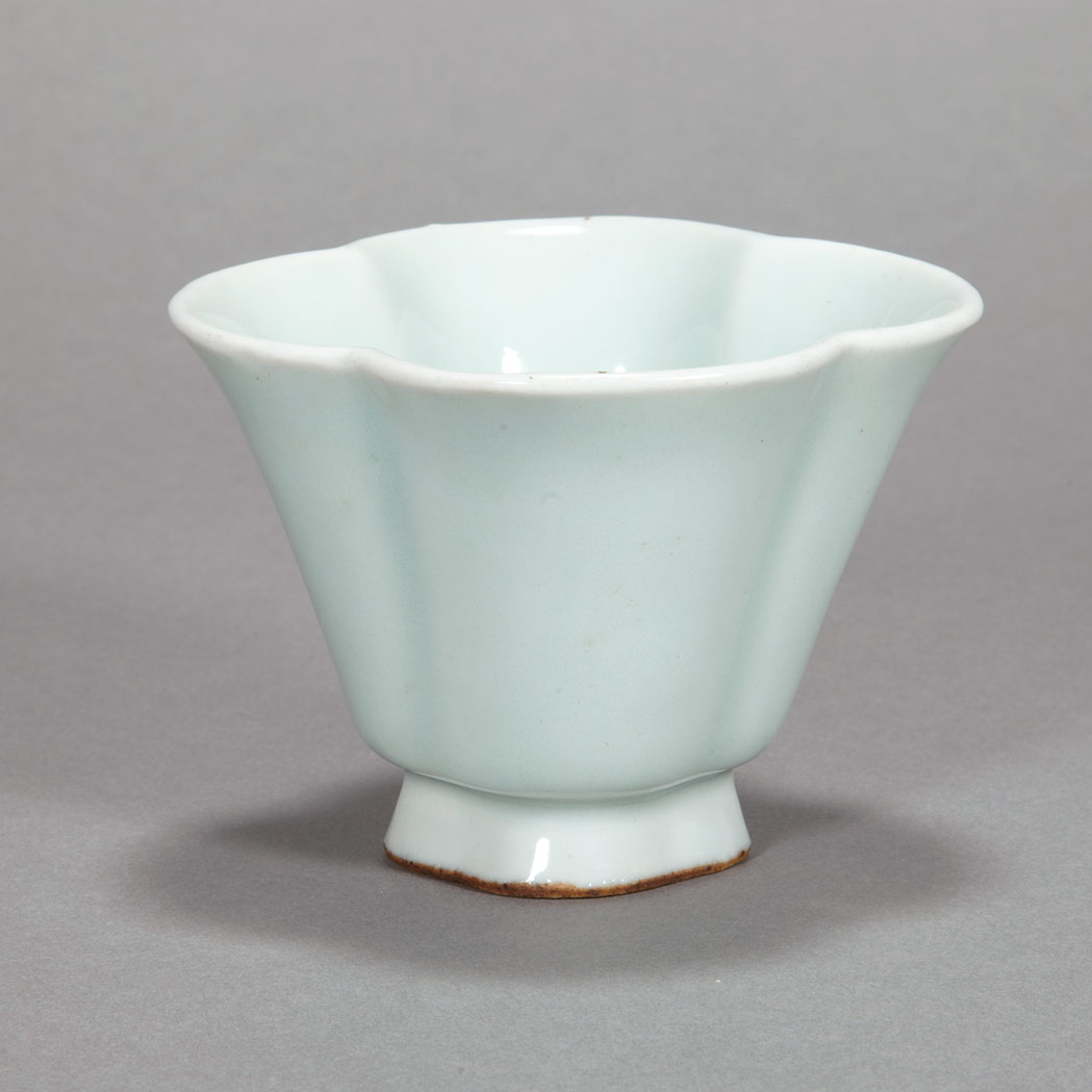 Appraisal: Chinese Celadon Glazed Porcelain Cup th Century The tapering lobed