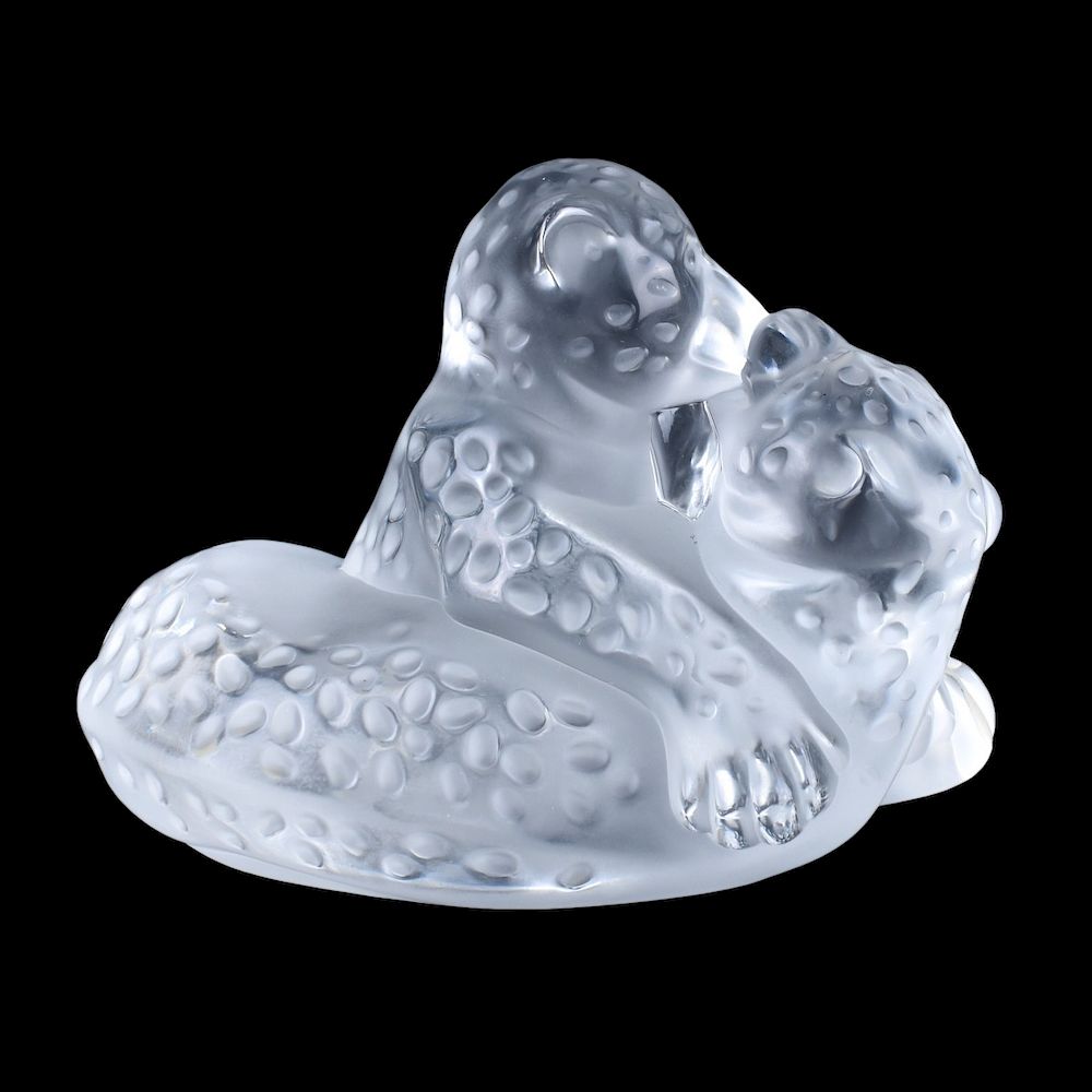 Appraisal: Lalique Figurine Lalique Jaguar Cubs Crystal figurine in Original Box