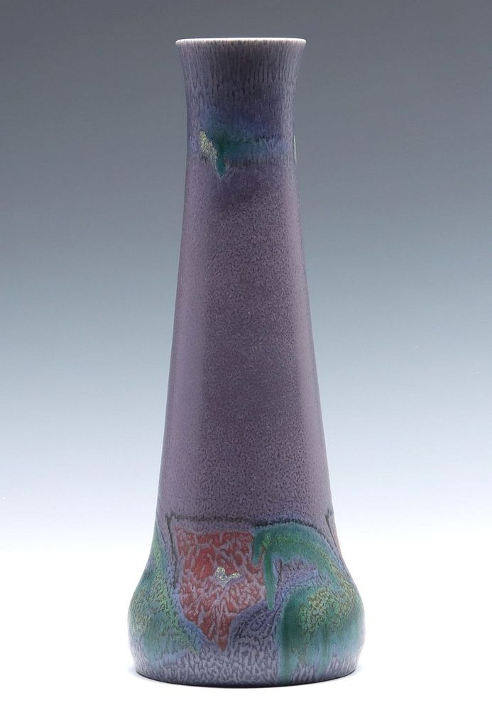 Appraisal: AN ELIZABETH LINCOLN -INCH ROOKWOOD MATTE FLORAL VASE The abstracted