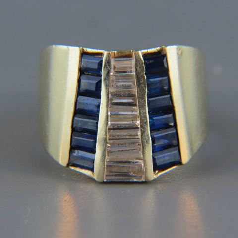 Appraisal: Sapphire Diamond Ring baguette rich blue sapphires totaling contained baguette