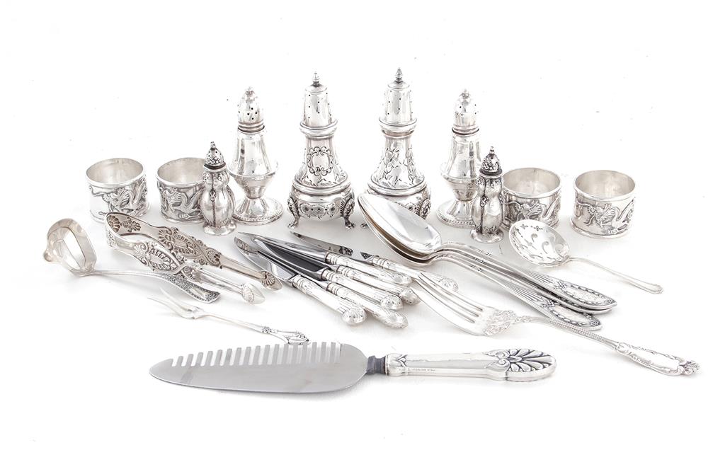 Appraisal: Silver flatware serving pieces and shakers set of HH fruit