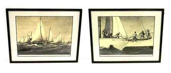 Appraisal: Raymond L Creekmore American b pair of sailing lithographs All