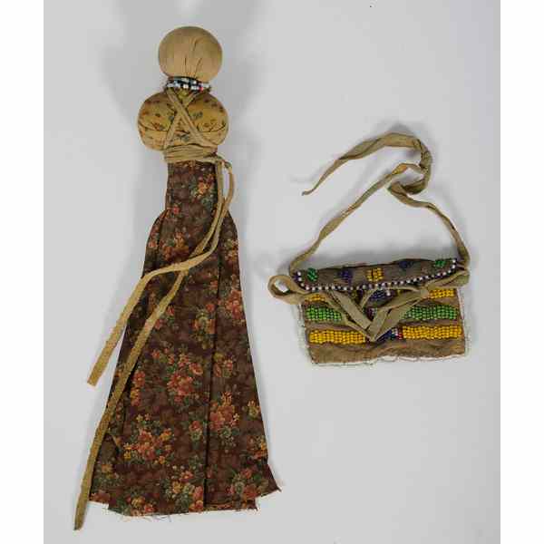 Appraisal: Northern Plains-style Beaded Hide Bag and Cloth Doll lot of