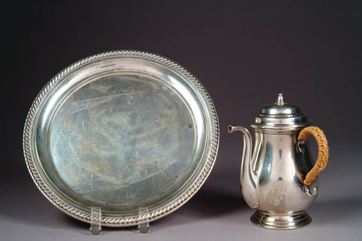 Appraisal: STERLING SILVER SMALL ROUND TRAY AND MINIATURE TEAPOT round sterling