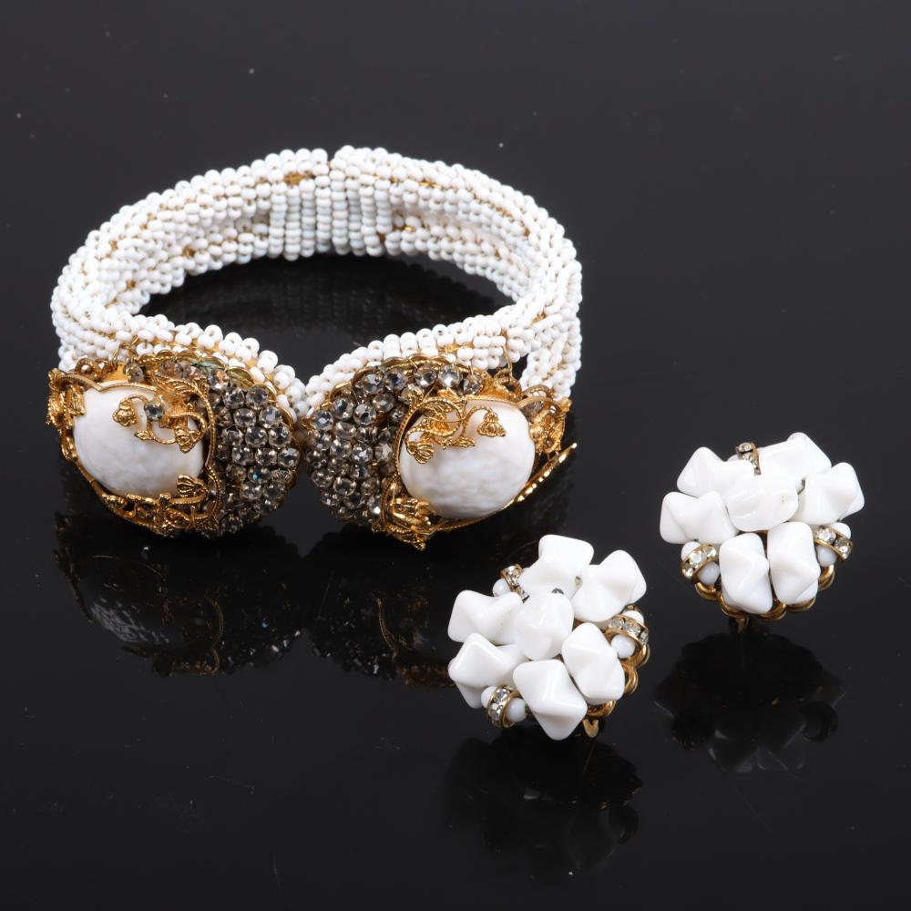 Appraisal: MIRIAM HASKELL WHITE BEAD CLAMPER CUFF ENCRUSTED WITH WHITE MOLDED