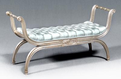 Appraisal: Classical curule silvered window bench with tufted pale blue silk