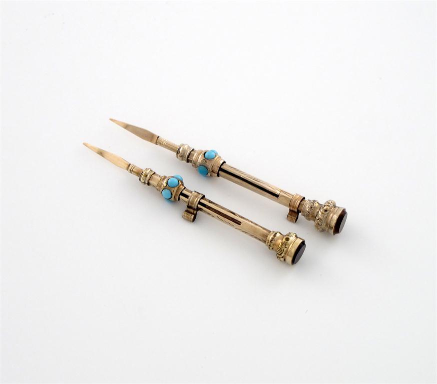 Appraisal: Two late Victorian gold toothpicks