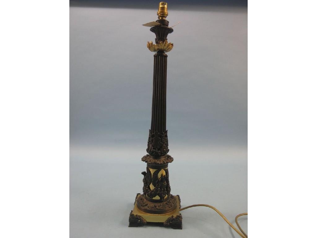 Appraisal: A French bronze table lamp fluted column with circular base