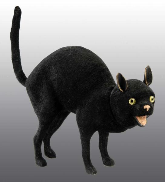 Appraisal: German Halloween Black Velvet Cat Candy Container Description Paper mache