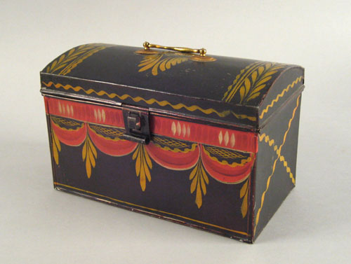 Appraisal: Tole document box th c with red and yellow swag