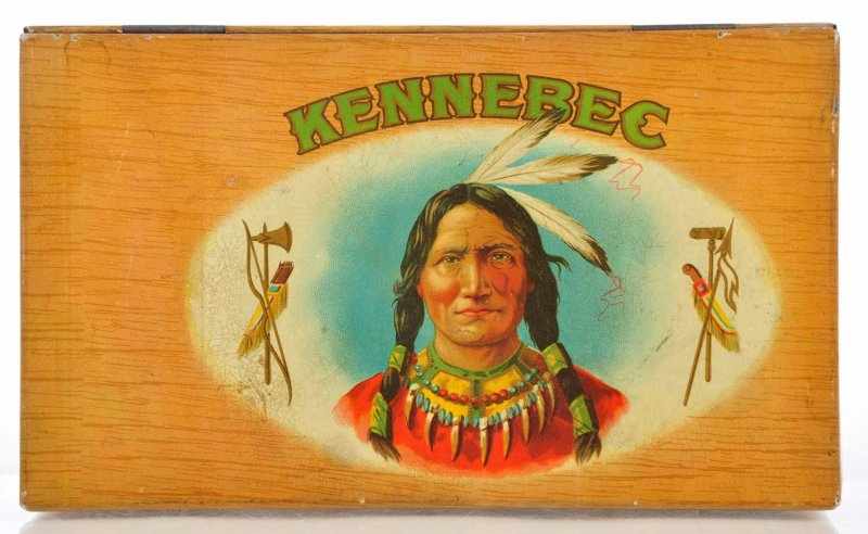 Appraisal: Kennebec Cigar Tin Description Colorful tin cigar box with beautiful