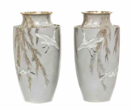 Appraisal: A Pair of Japanese Porcelain Vases having indented shoulders with