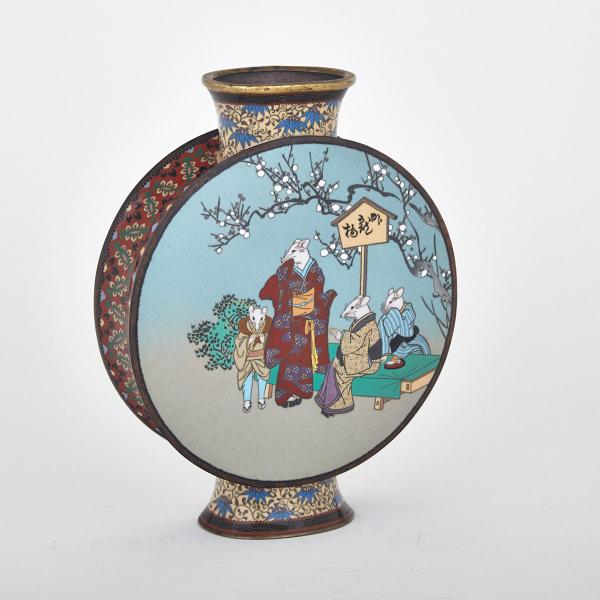 Appraisal: Unusual Cloisonn Enamel Folk Tales Moonflask Japan Early th Century