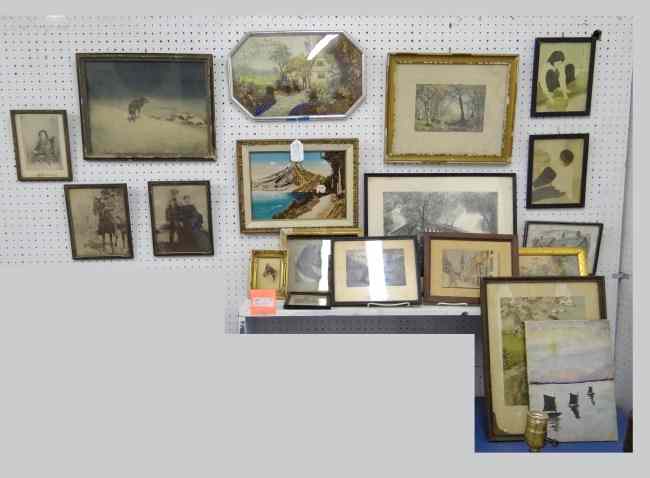 Appraisal: Lot misc frames including original art prints photos of soldiers