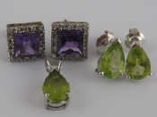 Appraisal: A mixed lot comprising a pair of peridot earrings with