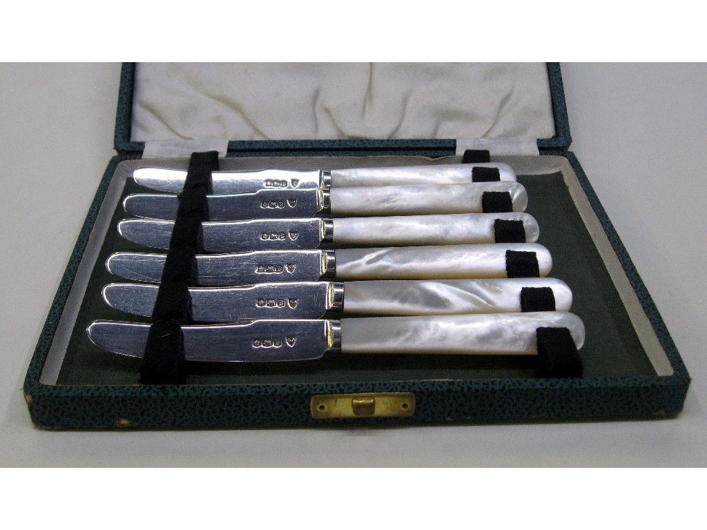 Appraisal: Cased set of six silver and mother of pearl handled