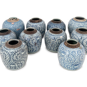 Appraisal: Chinese Blue and White Porcelain 'Foliate' Jars th th Century