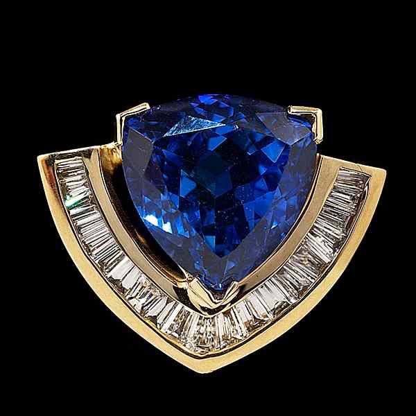 Appraisal: Retro-Style Tanzanite and Diamond Slide A K yellow gold retro-style