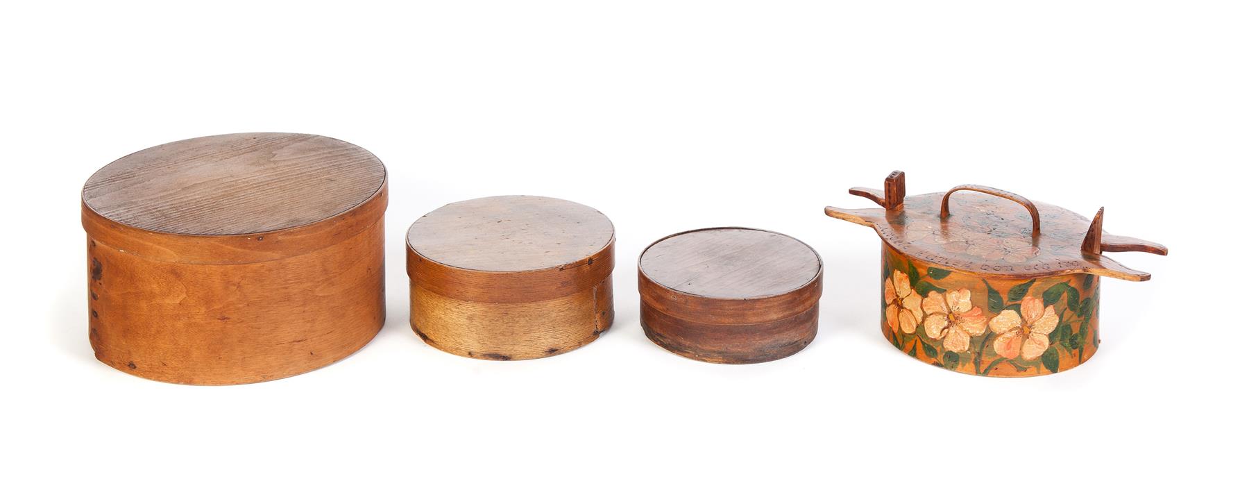 Appraisal: FOUR BENTWOOD BOXES Ca Three lidded pantry boxes h dia