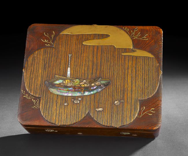 Appraisal: Elaborate Japanese Embellished and Lacquered Wooden Box Meiji Period -