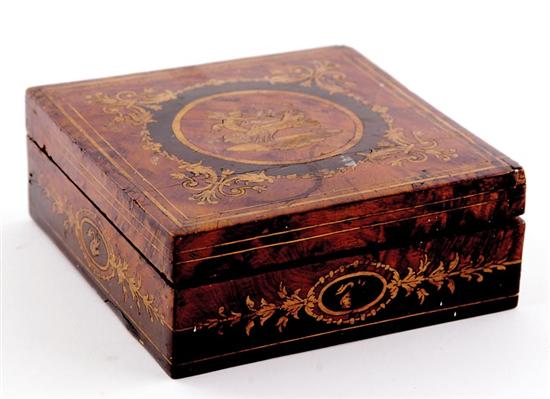 Appraisal: Continental marquetry inlaid box late th century square hinged cober